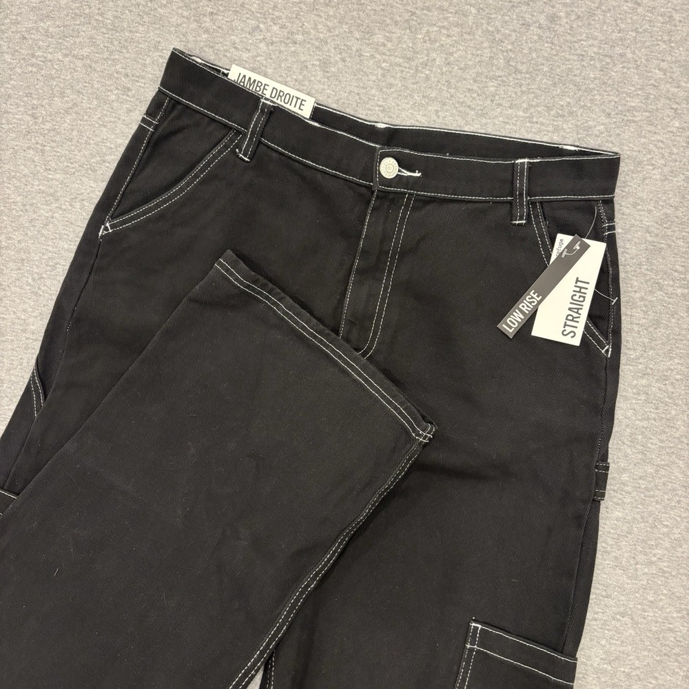 NWT Refuge Low Rise Straight Wide Leg Jeans Women's Size L (33x32) Black Denim